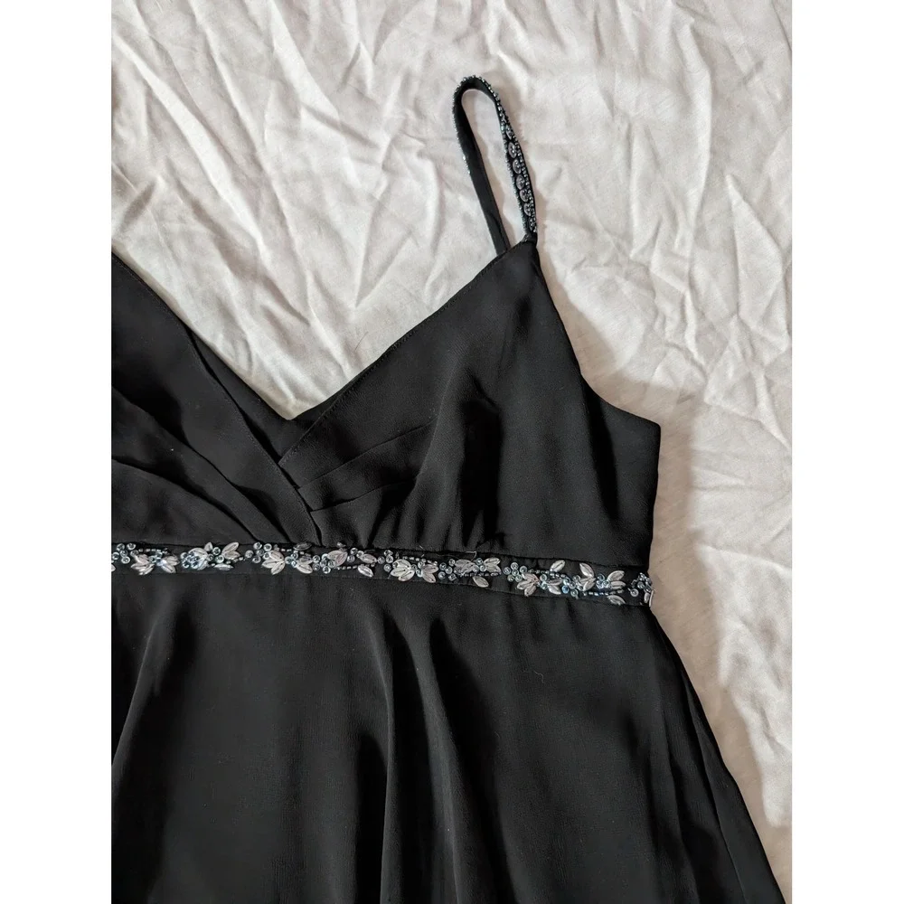 EVA BLUE Black Beaded Strap V Neck Sheath Dress Women‎ Size 12